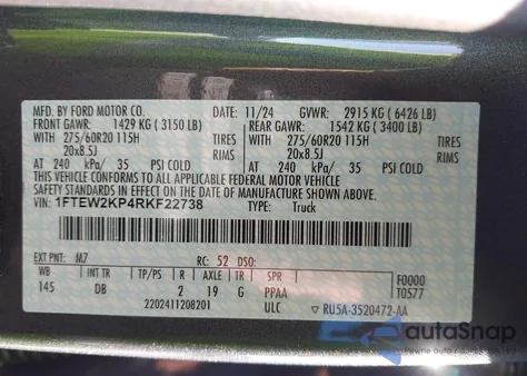 2024 Ford F-150 Stx z USA, uszkodzony, nr VIN 1FTEW2KP4RKF22738